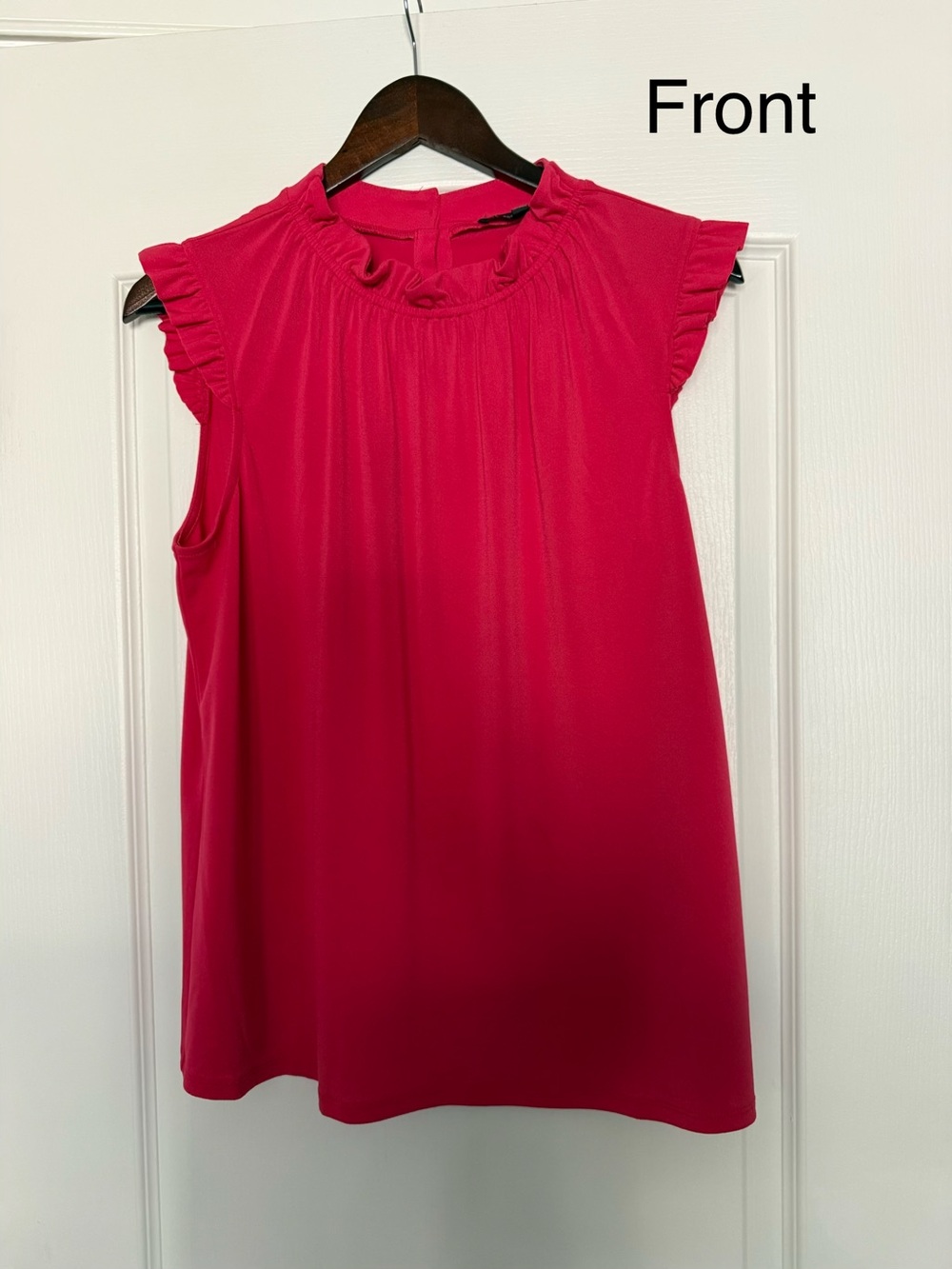 Adrianna Papell Raspberry Pink Ruffle Mock-Neck Sleeveless Top Size: L
